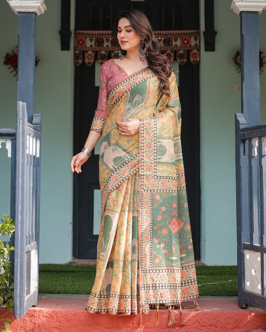Soft Linen Cotton Saree With Kalamkari Printed Work