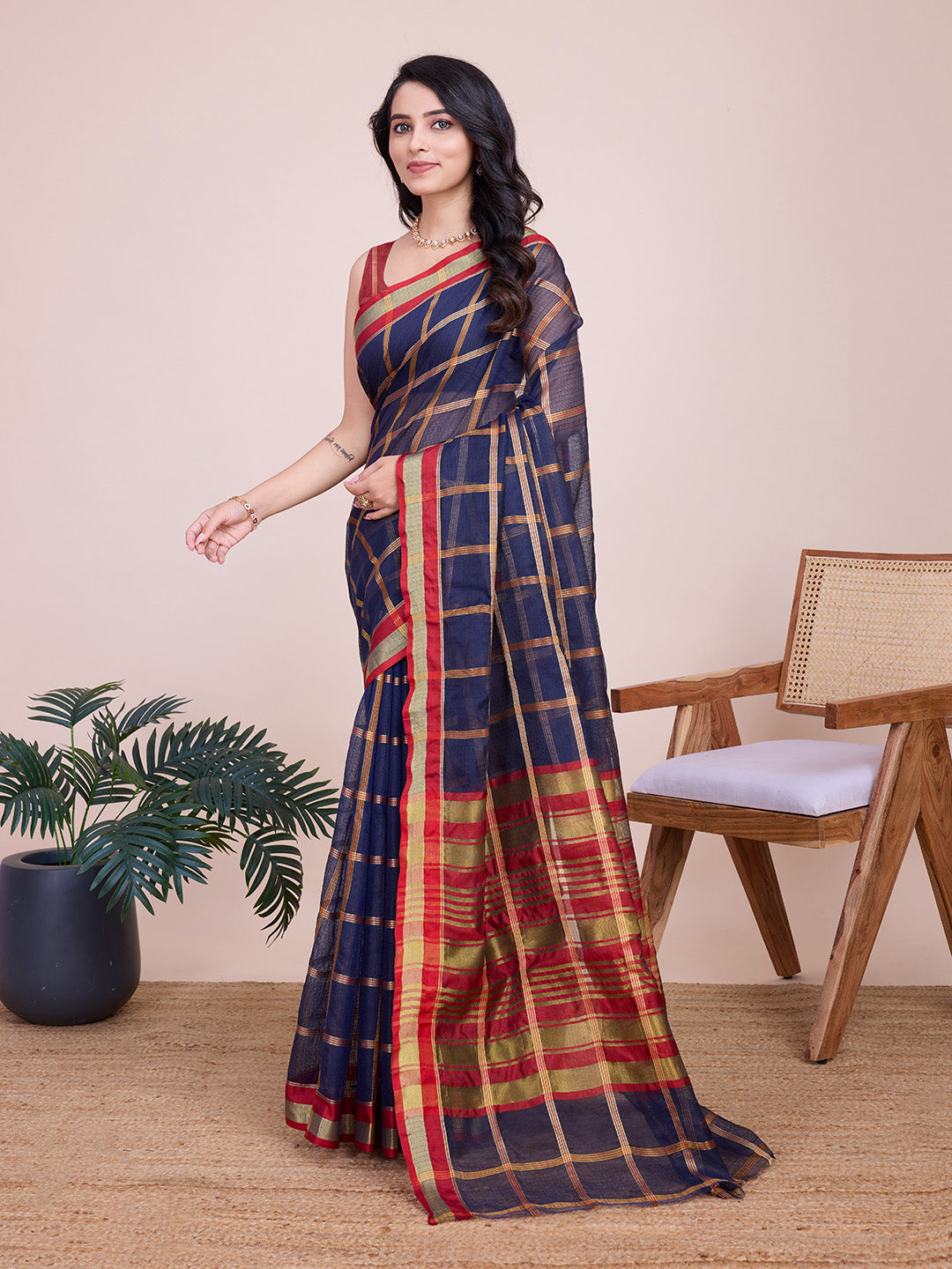 Kota Doriya Saree With Zari Weaving Work