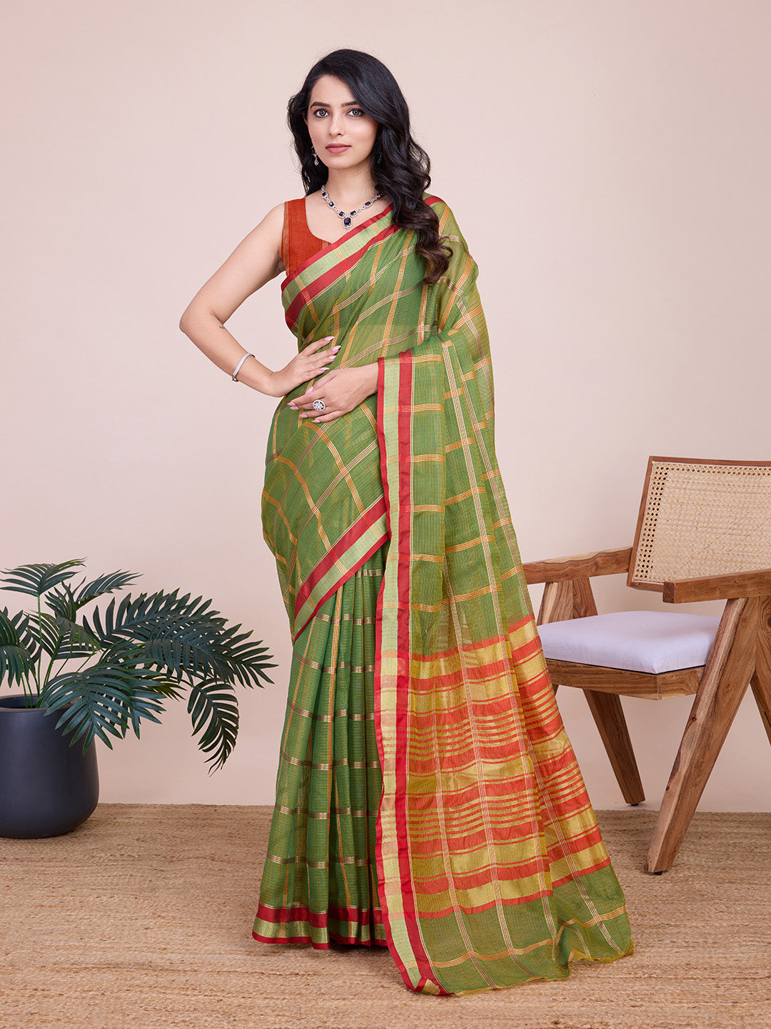 Kota Doriya Saree With Zari Weaving Work