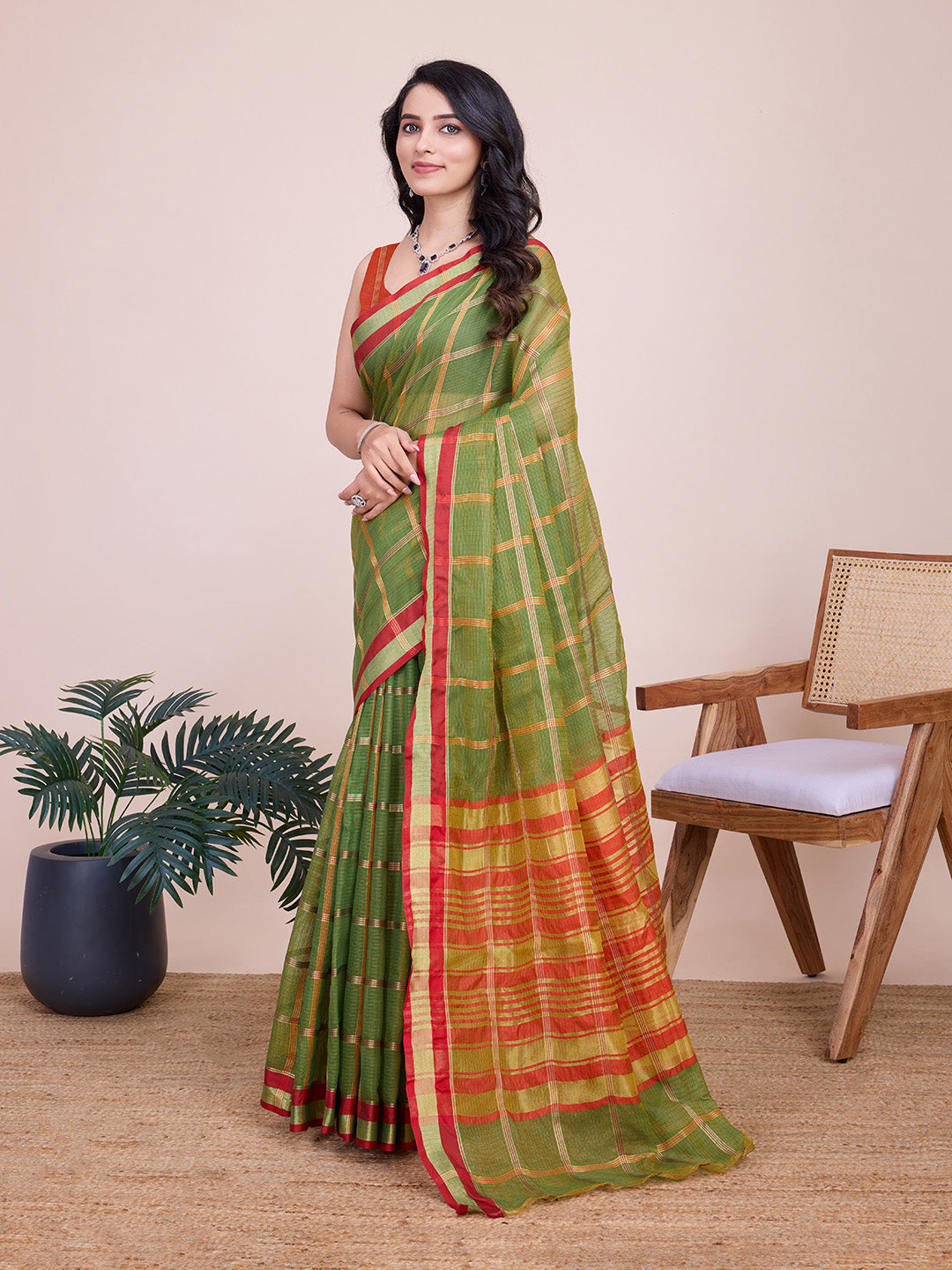 Kota Doriya Saree With Zari Weaving Work
