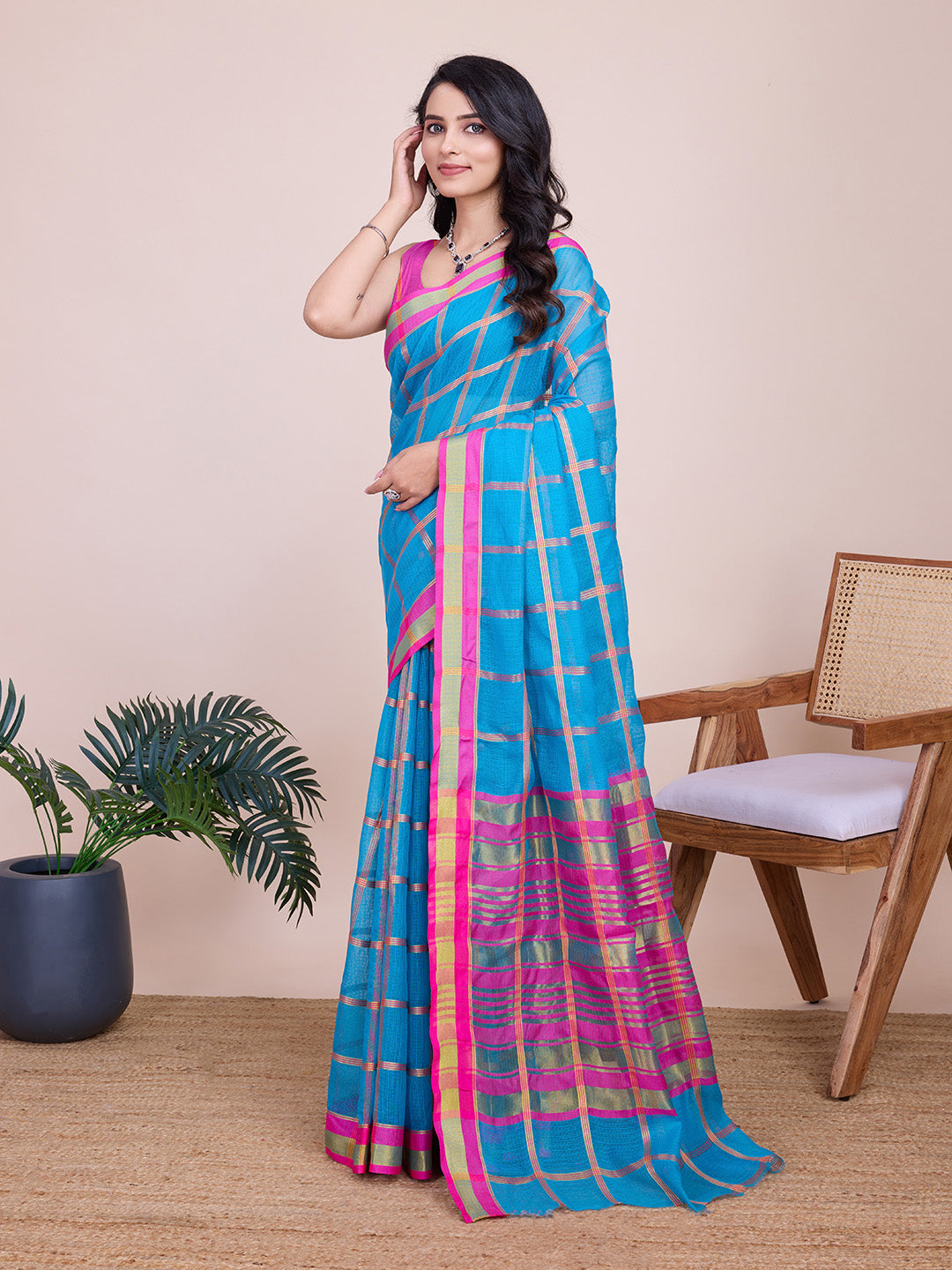 Kota Doriya Saree With Zari Weaving Work