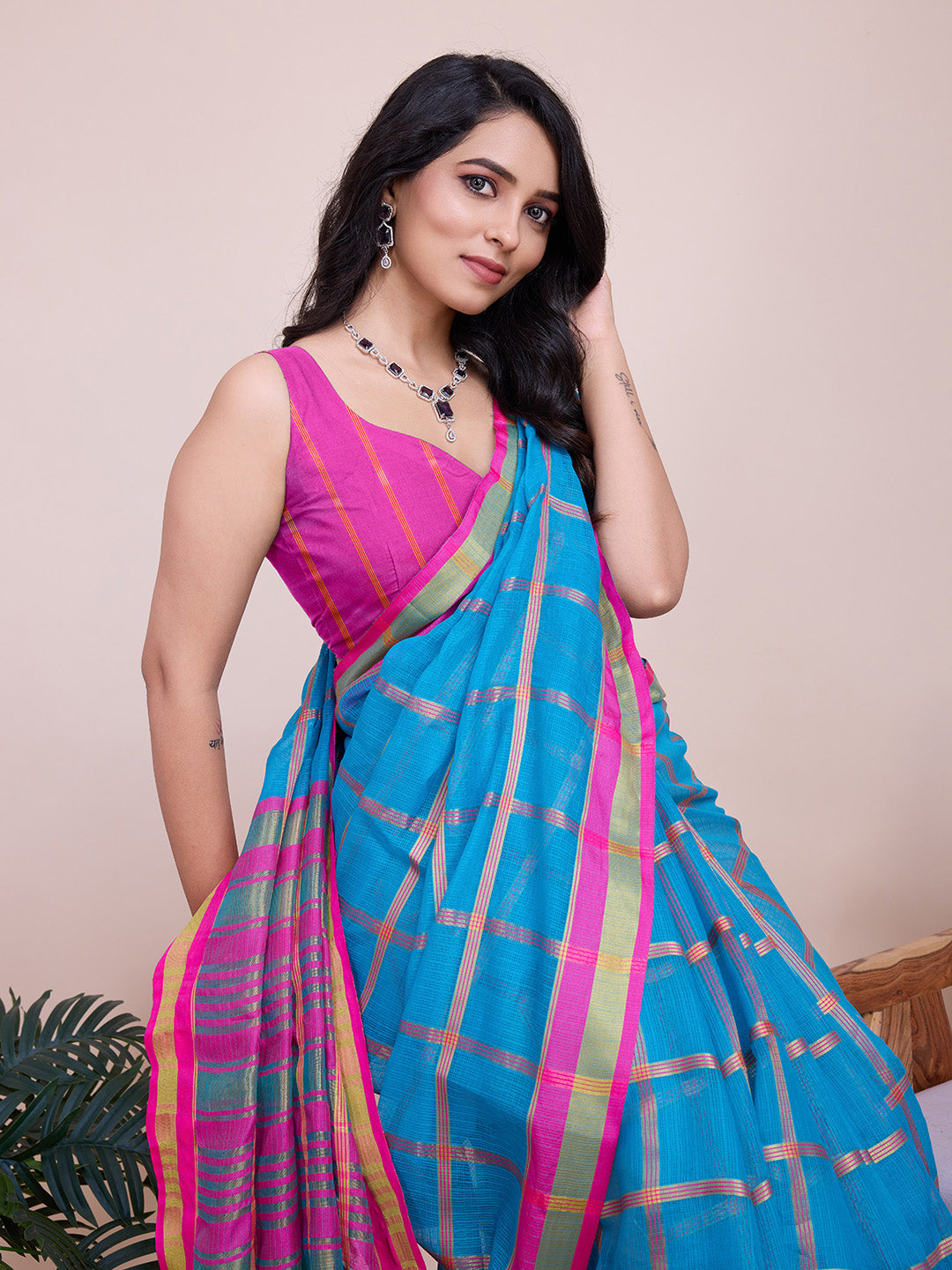 Kota Doriya Saree With Zari Weaving Work