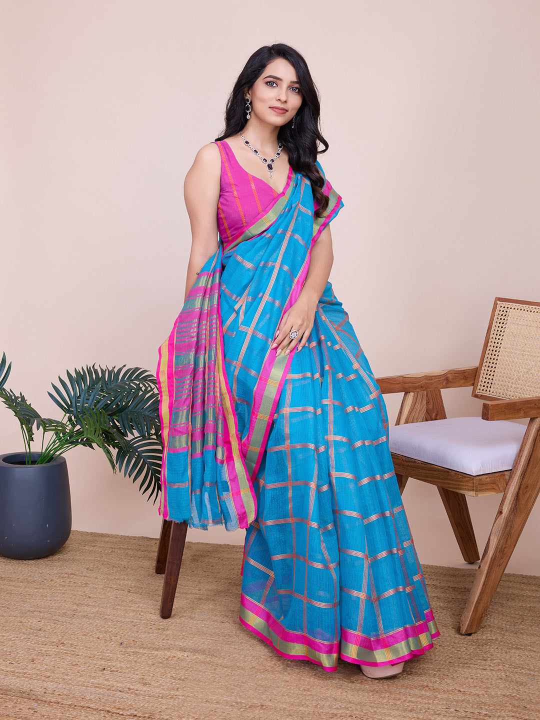 Kota Doriya Saree With Zari Weaving Work