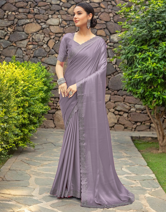 Lavender Rangoli Silk Saree With Beautiful Siroski Work