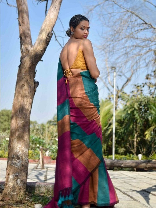 Multi Color Office Wear Khadi Cotton Saree