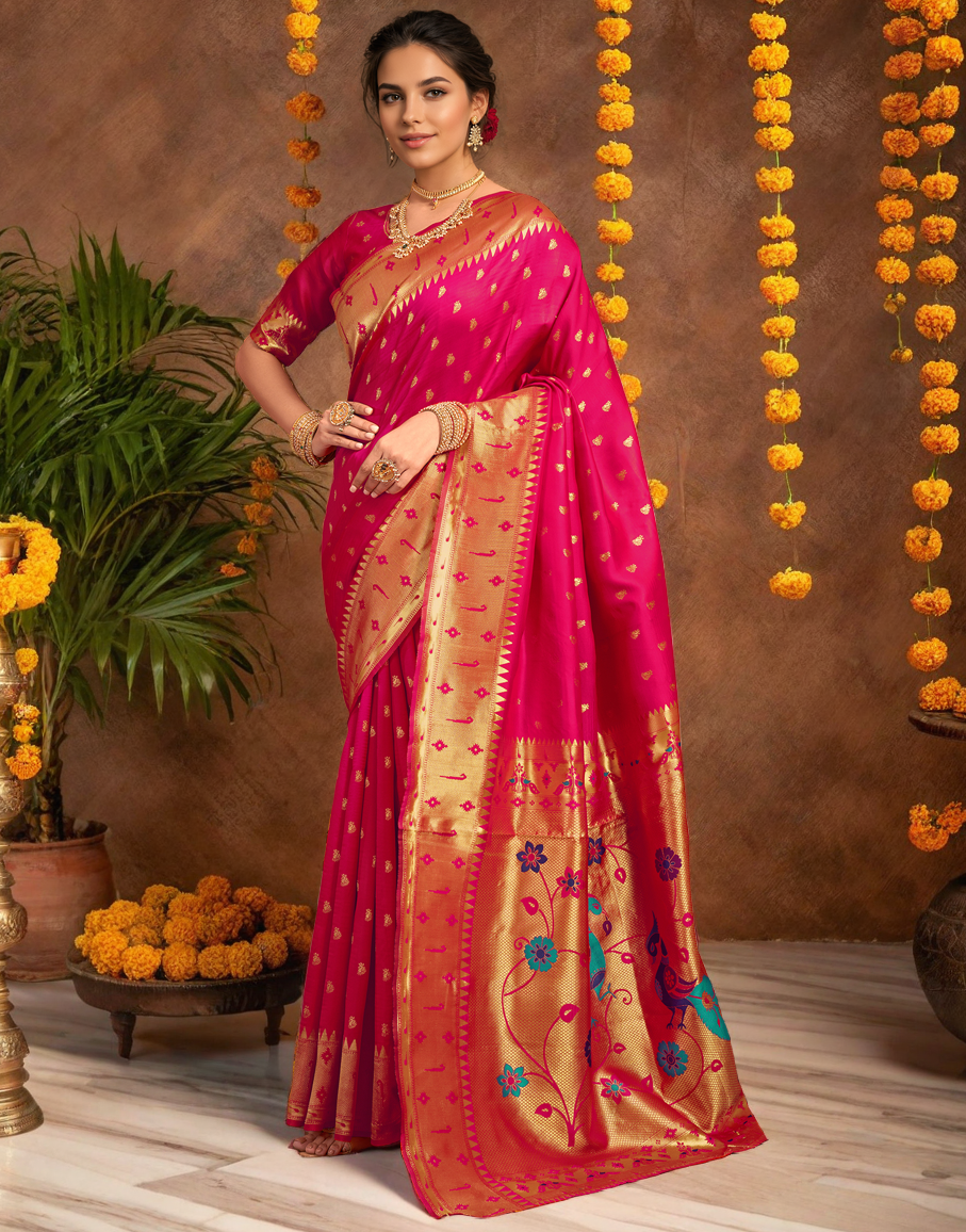 Traditional Paithani Silk Saree With Zari Weaving Work