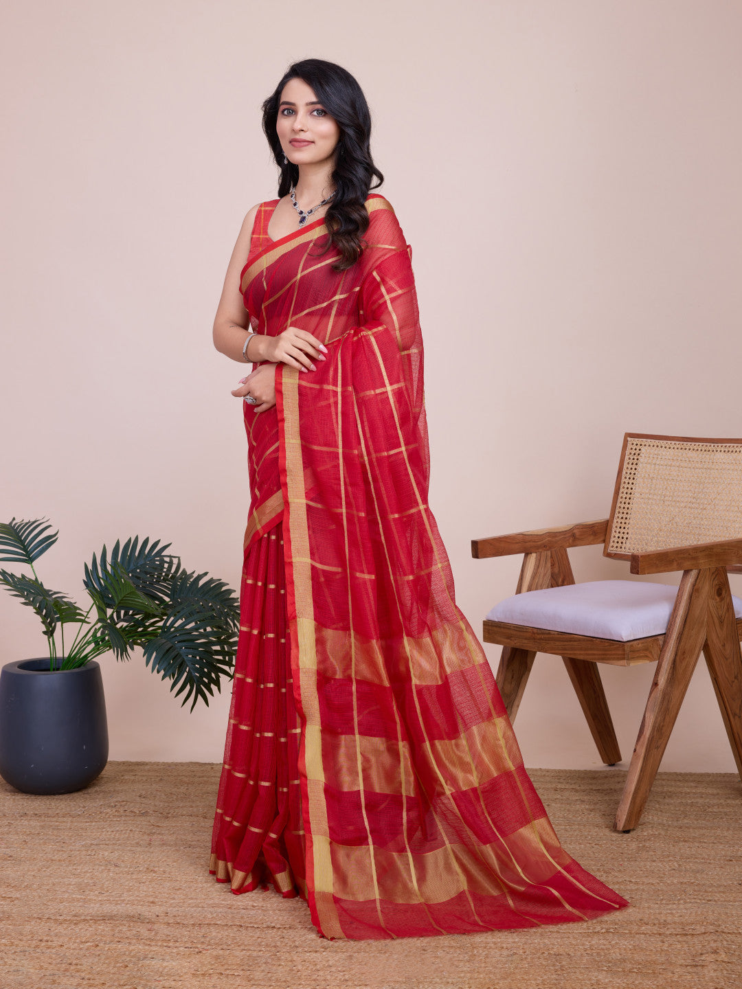 Kota Doriya Saree With Zari Weaving Work