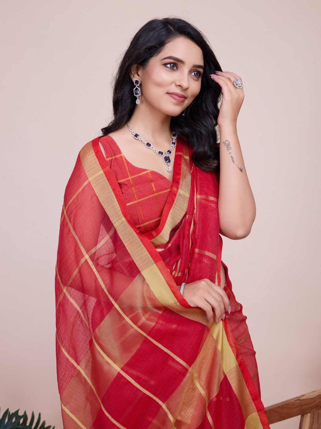 Kota Doriya Saree With Zari Weaving Work