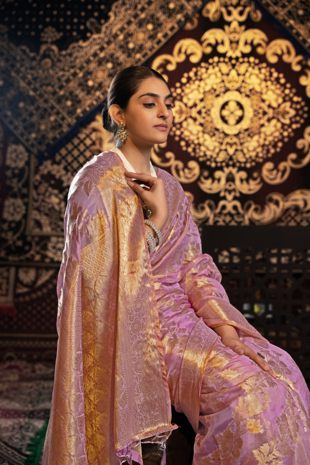 Pink Jimmy Choo Saree With Weaving Work