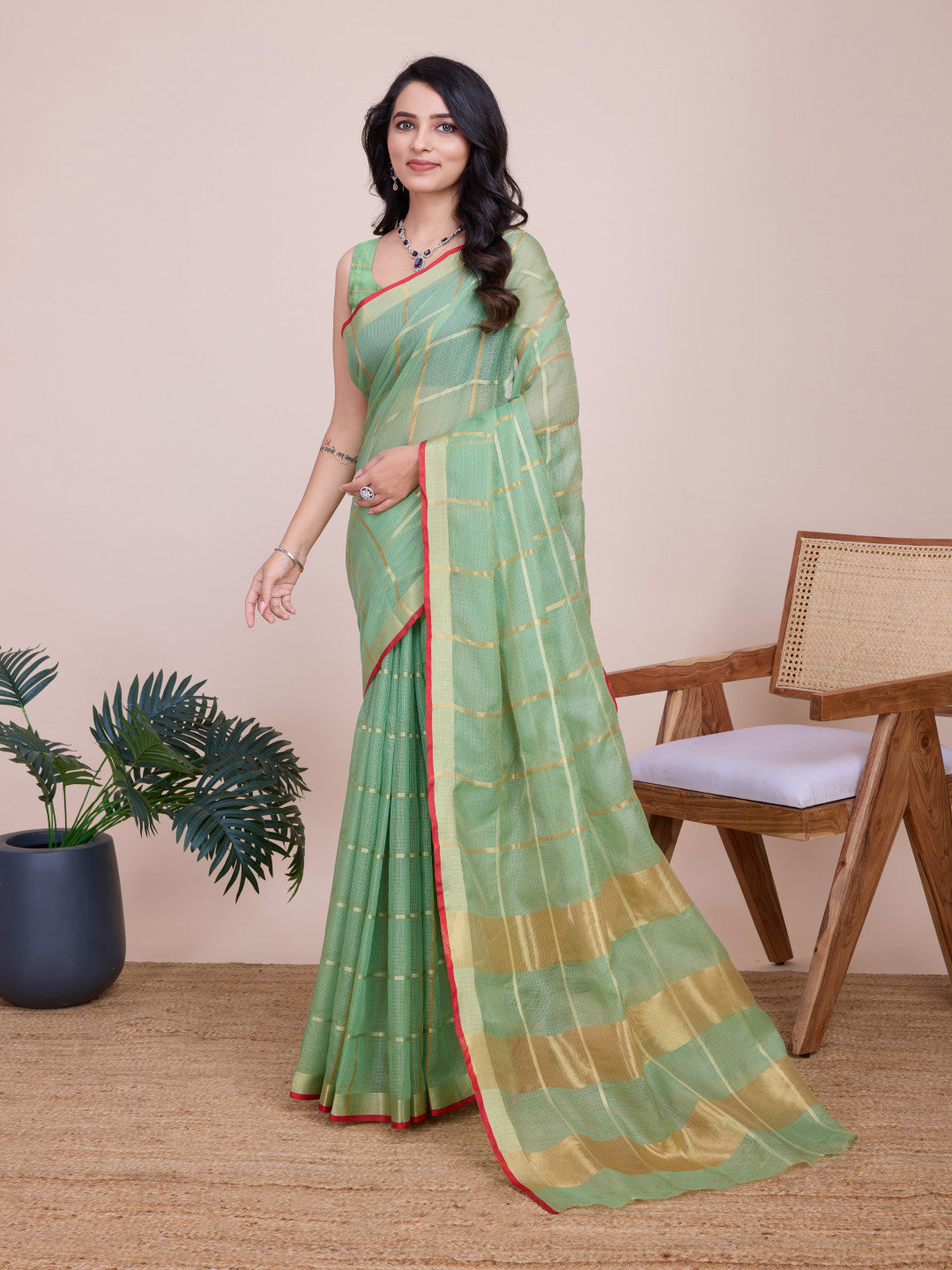 Kota Doriya Saree With Zari Weaving Work