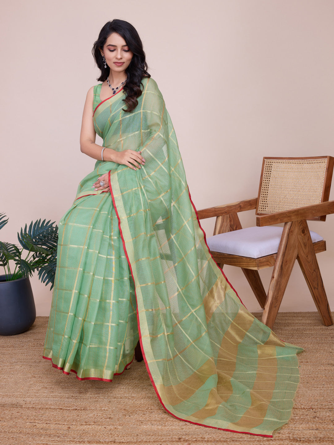 Kota Doriya Saree With Zari Weaving Work