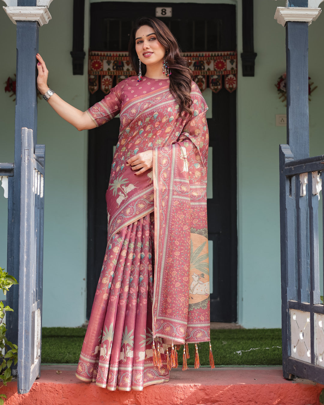 Soft Linen Cotton Saree With Kalamkari Printed Work