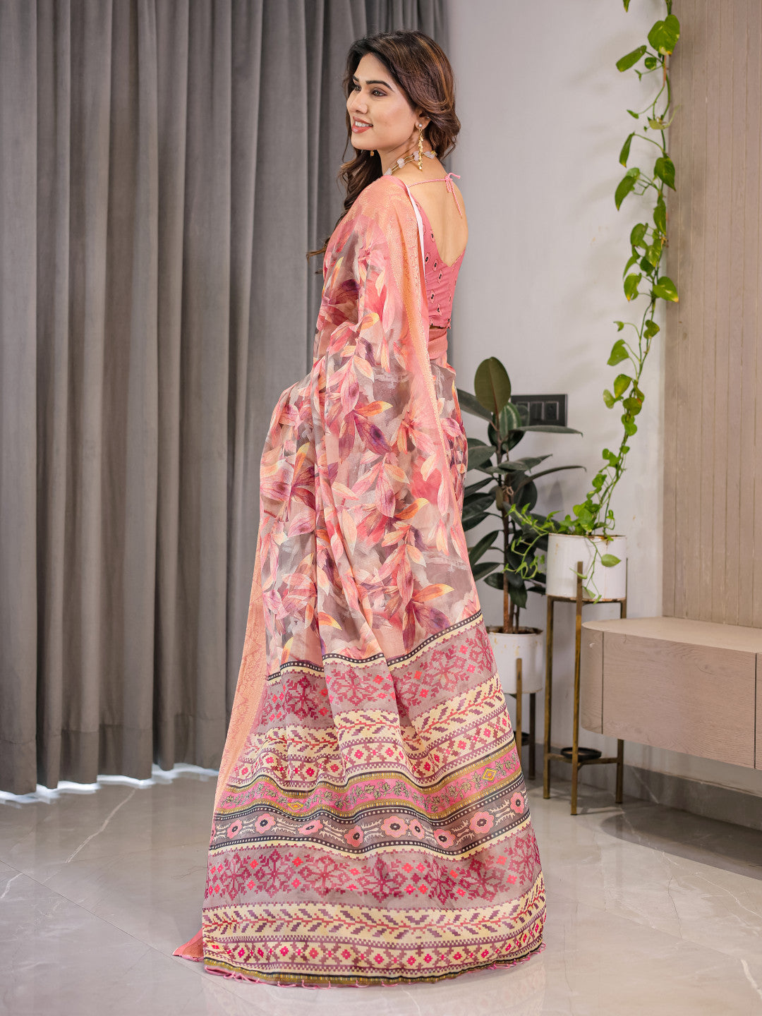 Kalamkari Digital Printed Linen Cotton Saree