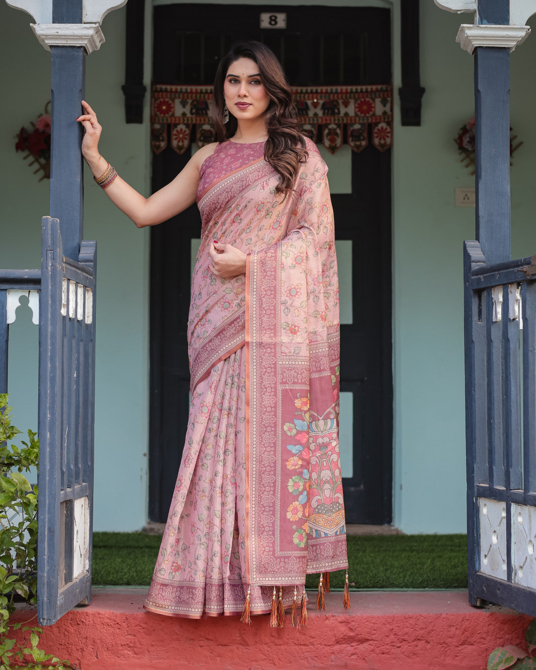 Kalamkari Digital Printed Linen Cotton Saree