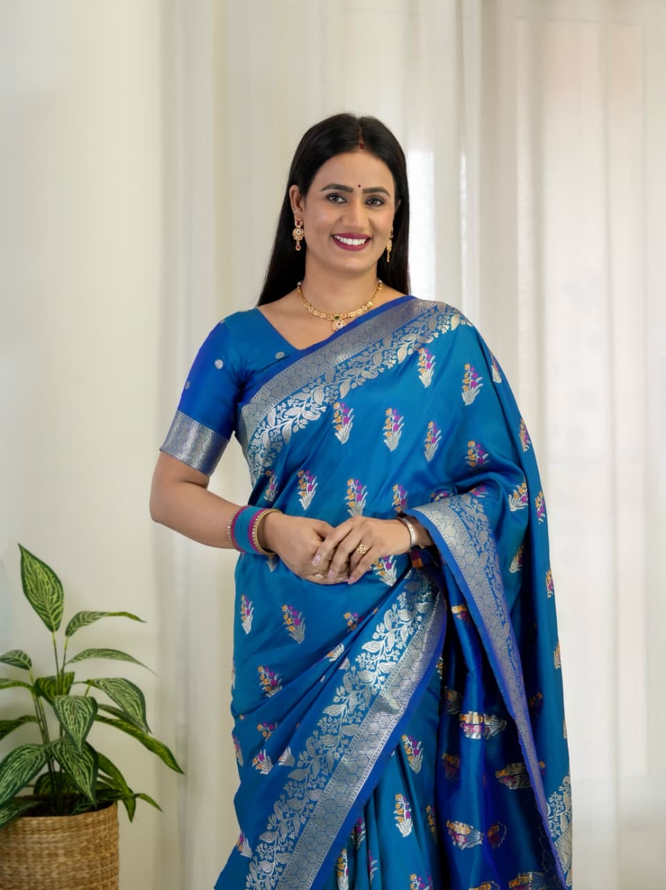 Blue Pure Soft Banarasi Saree With Meenakari Weaving Work