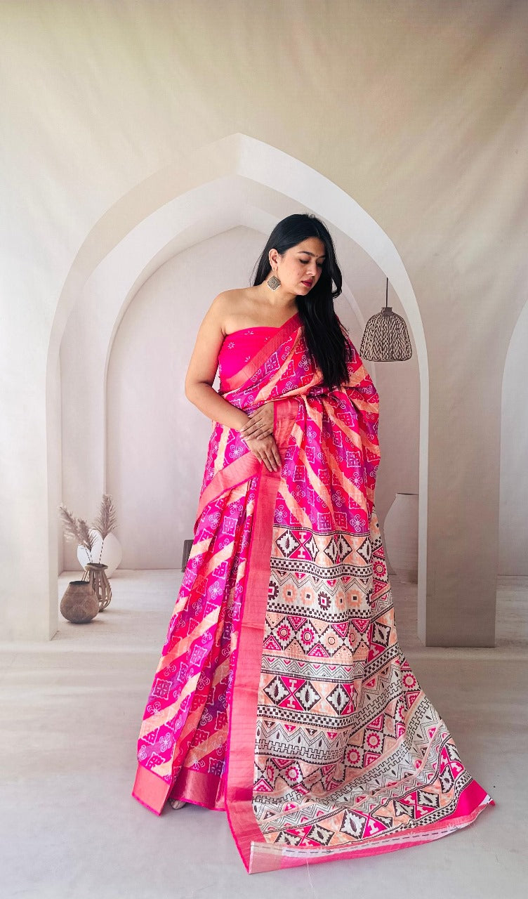 Flowy Dola Silk Saree With Digital Printed Work