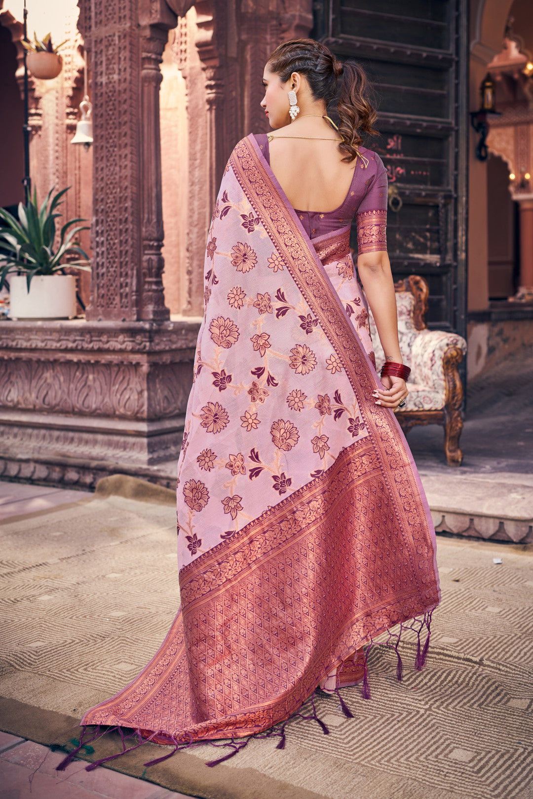 Pink Color Soft Organza Silk Saree With Zari Weaving Work