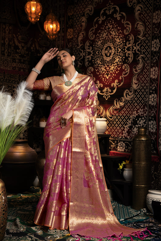 Purple Jimmy Choo Saree With Weaving Work