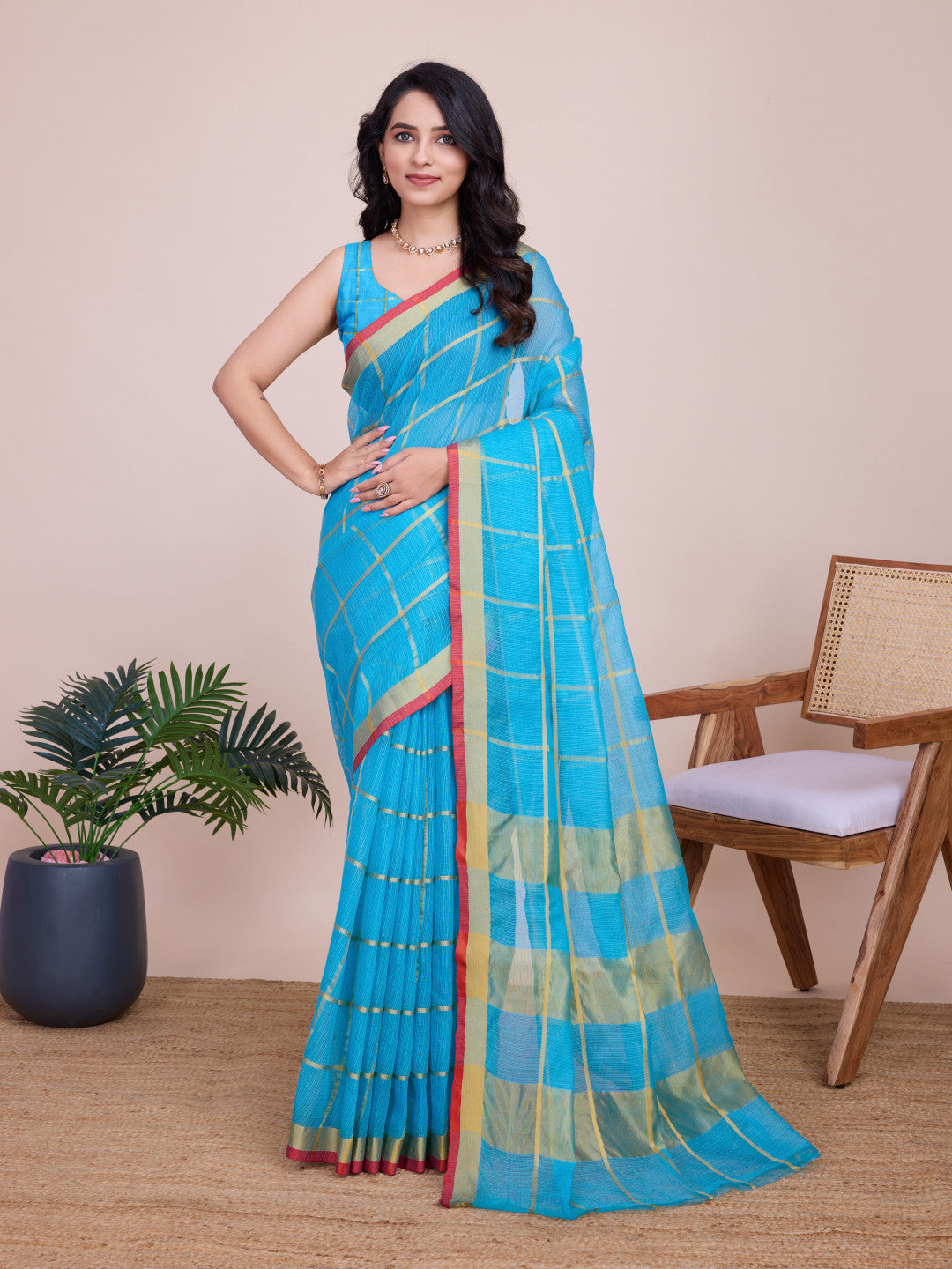 Kota Doriya Saree With Zari Weaving Work