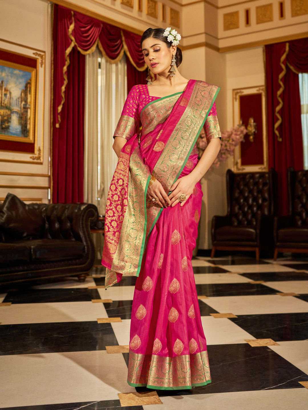 Soft Banarasi Silk Saree With Zari Weaving Work