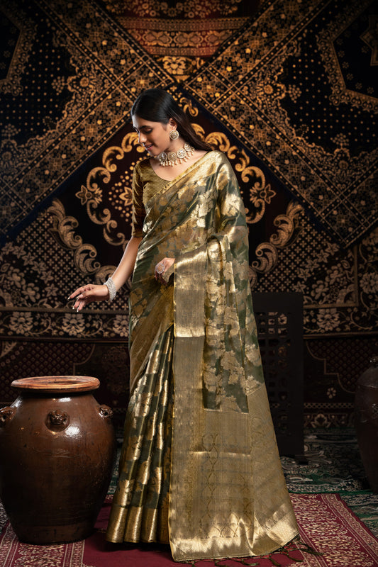 Gray Jimmy Choo Saree With Weaving Work
