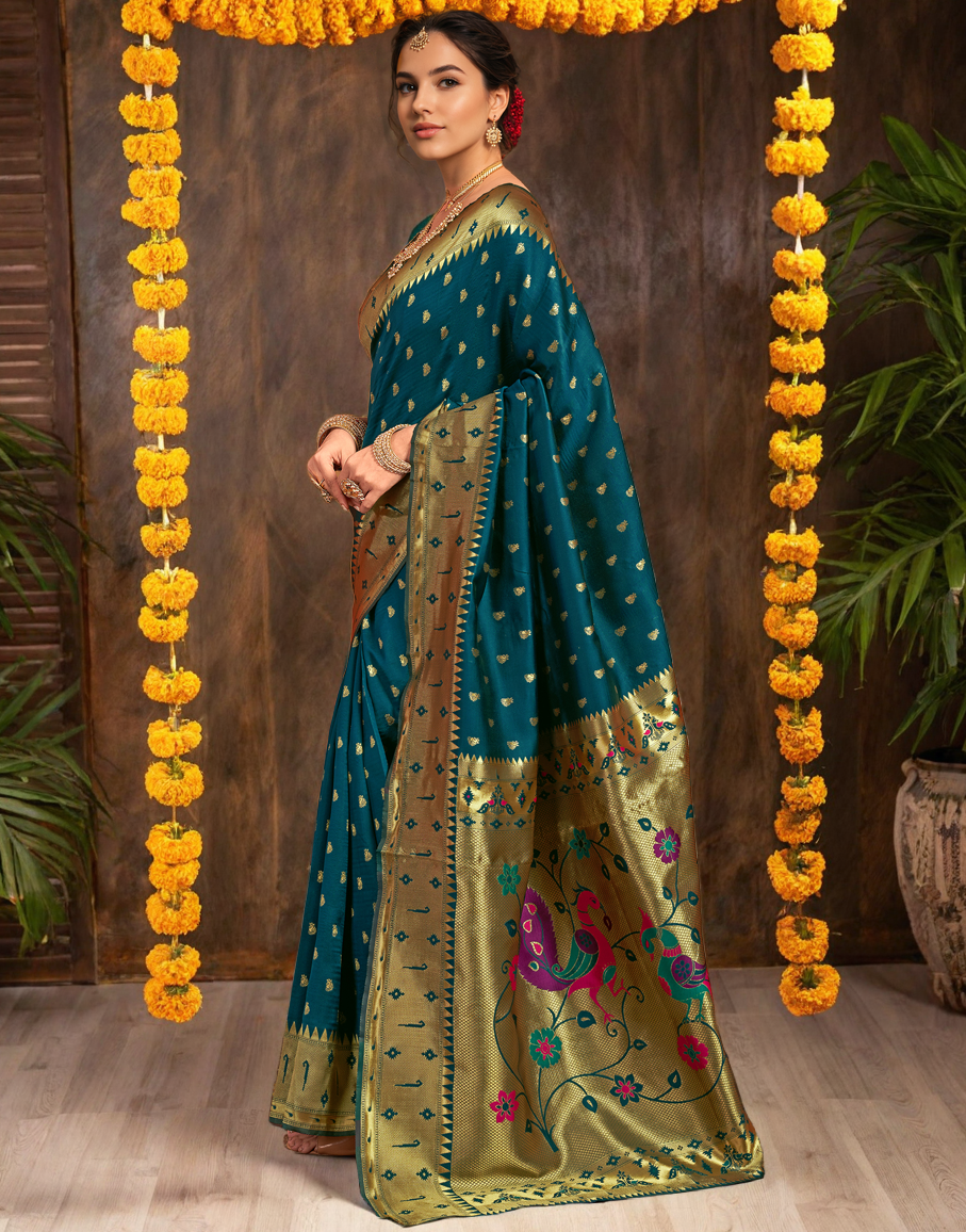 Traditional Paithani Silk Saree With Zari Weaving Work