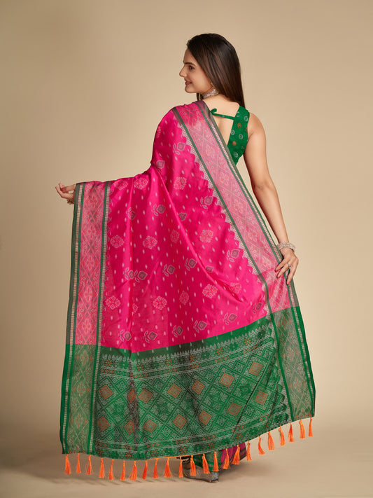 Rani Pink Color Patola Silk Saree With Weaving Work