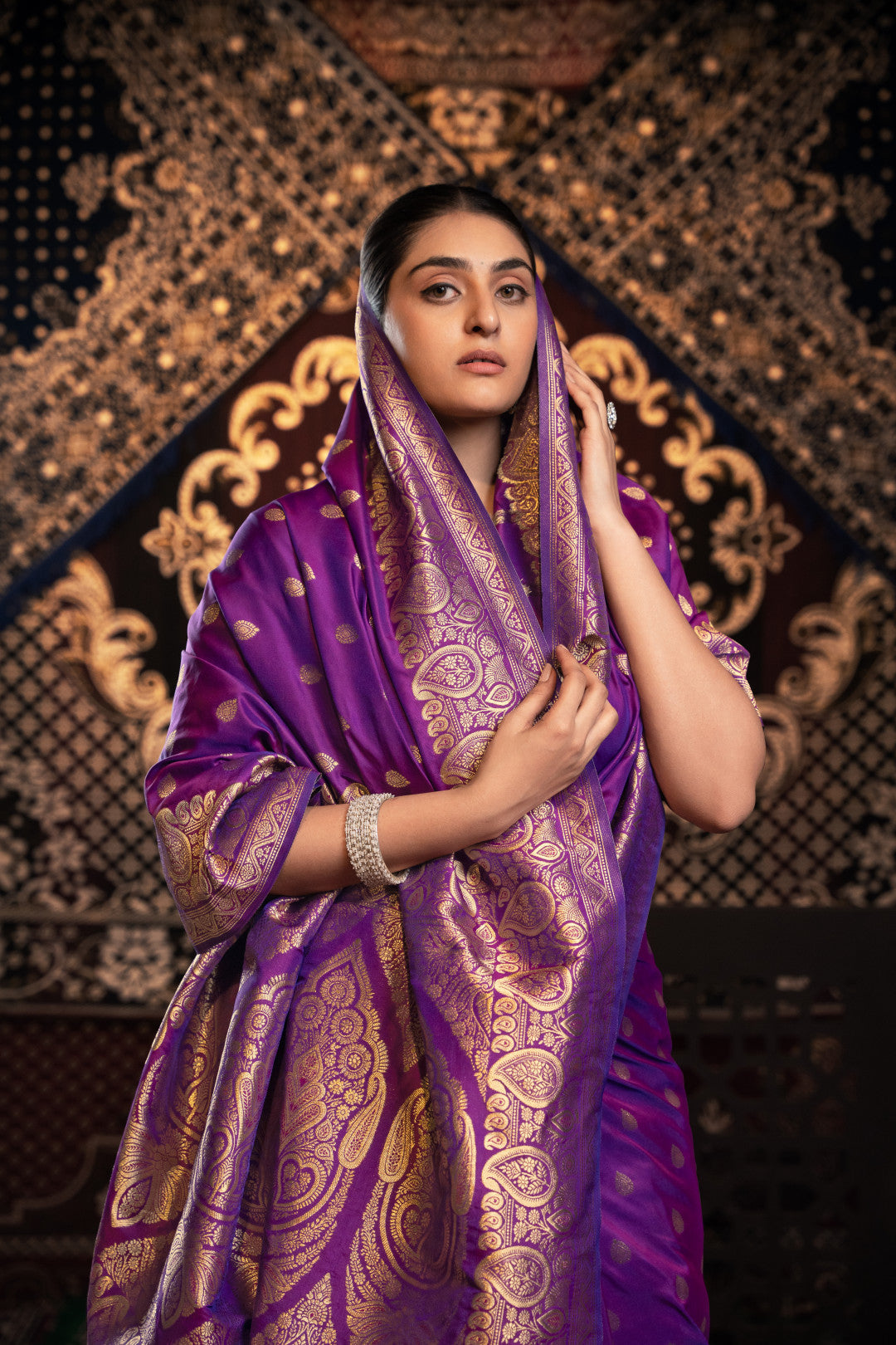 Purple Banarasi Silk Saree With Zari Woven Work