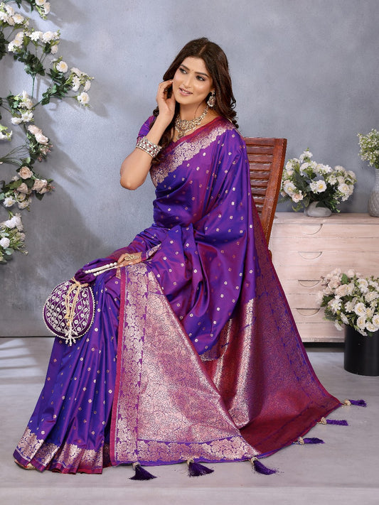 Purple Traditional Banarasi Silk Saree With Zari Weaving Work
