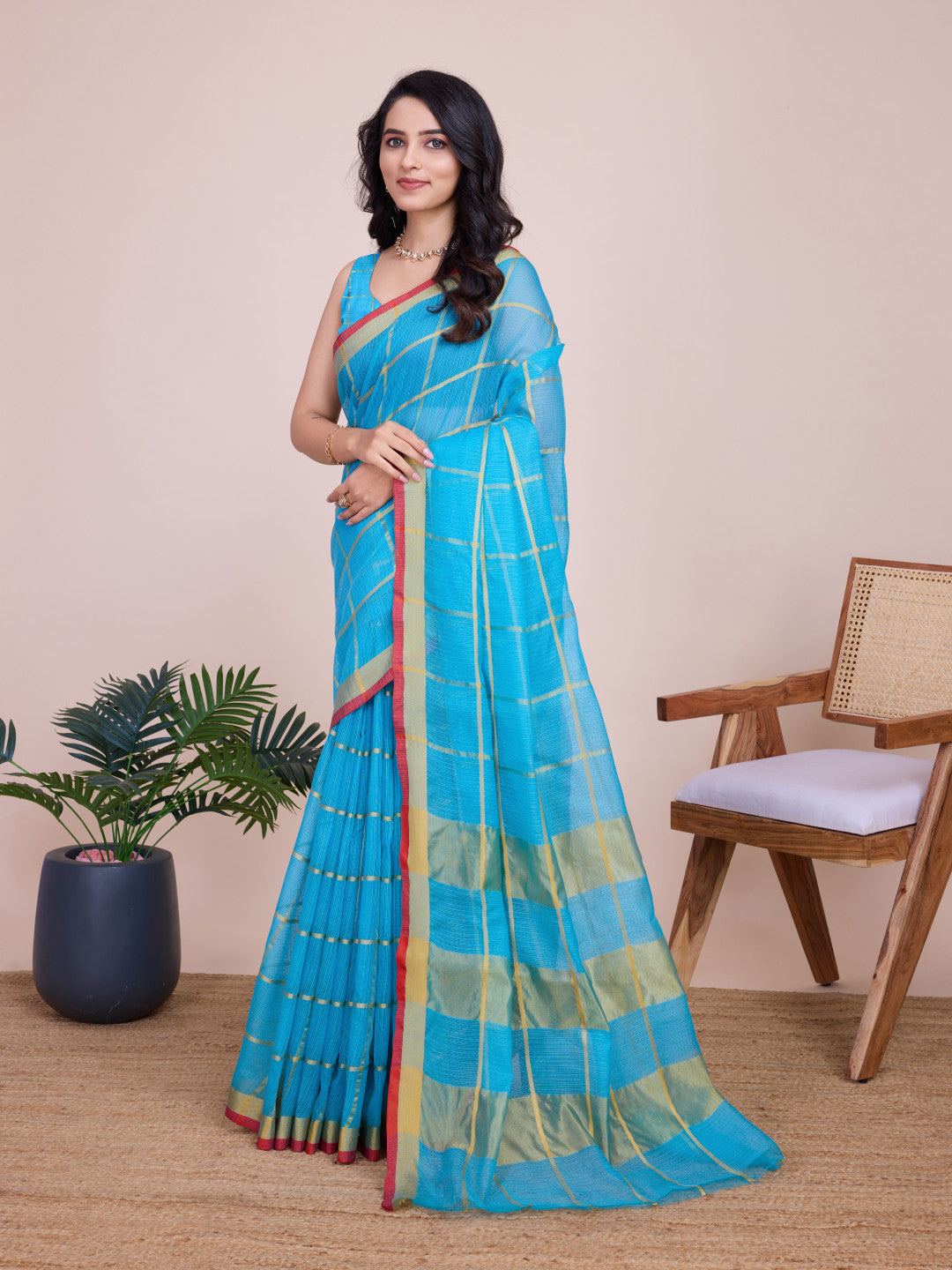 Kota Doriya Saree With Zari Weaving Work