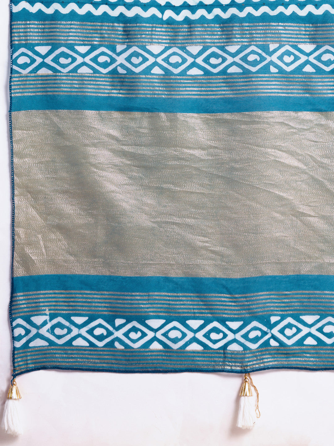 Firoji Batik Printed Soft Cotton Saree With Sequence Work