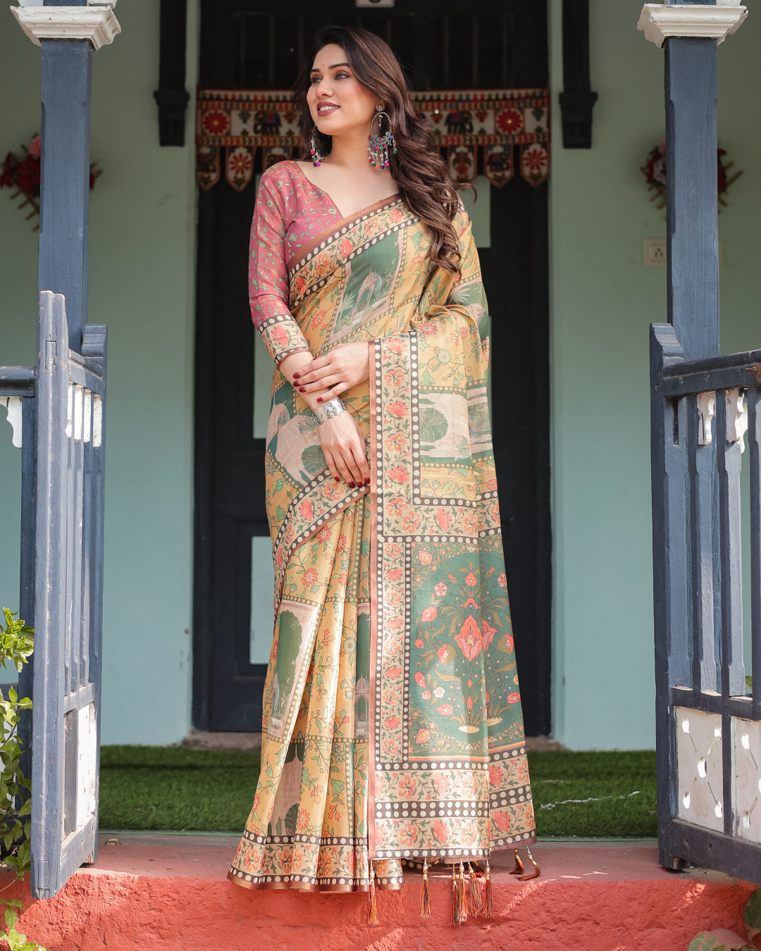 Soft Linen Cotton Saree With Kalamkari Printed Work