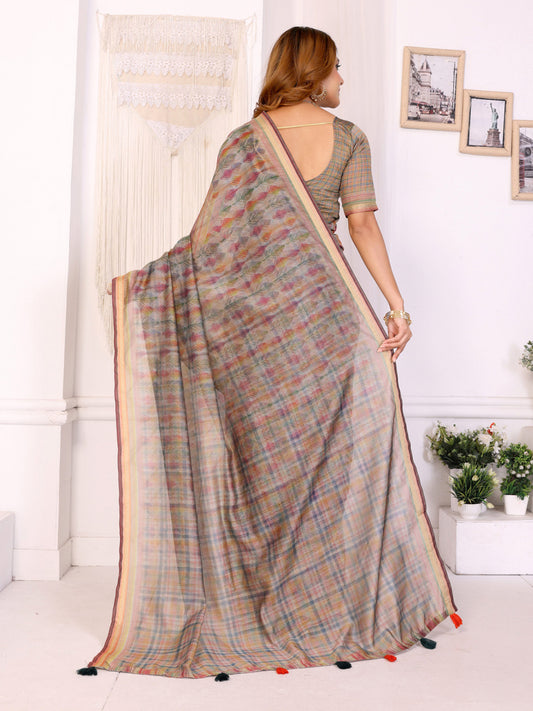 Multi Colour Chanderi Cotton Saree With Digital Printed Work