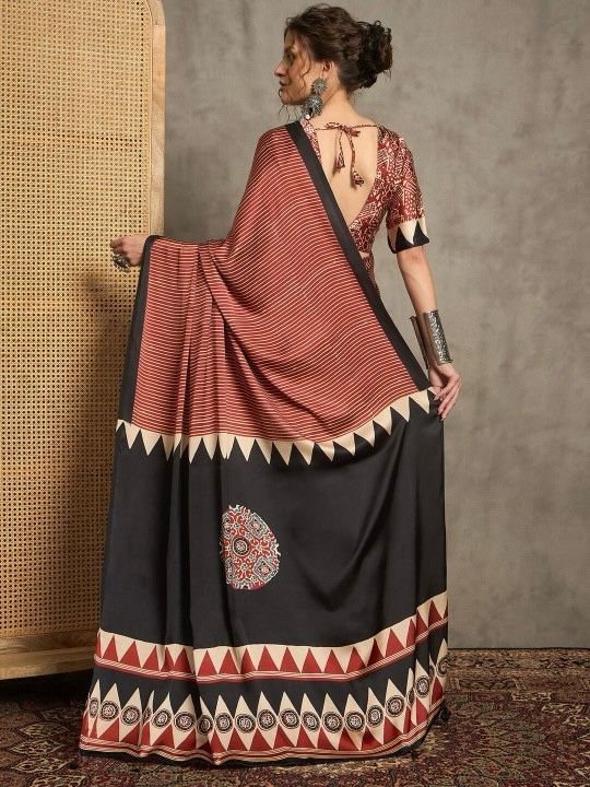 Fancy Ajrakh Printed Crepe Silk Saree