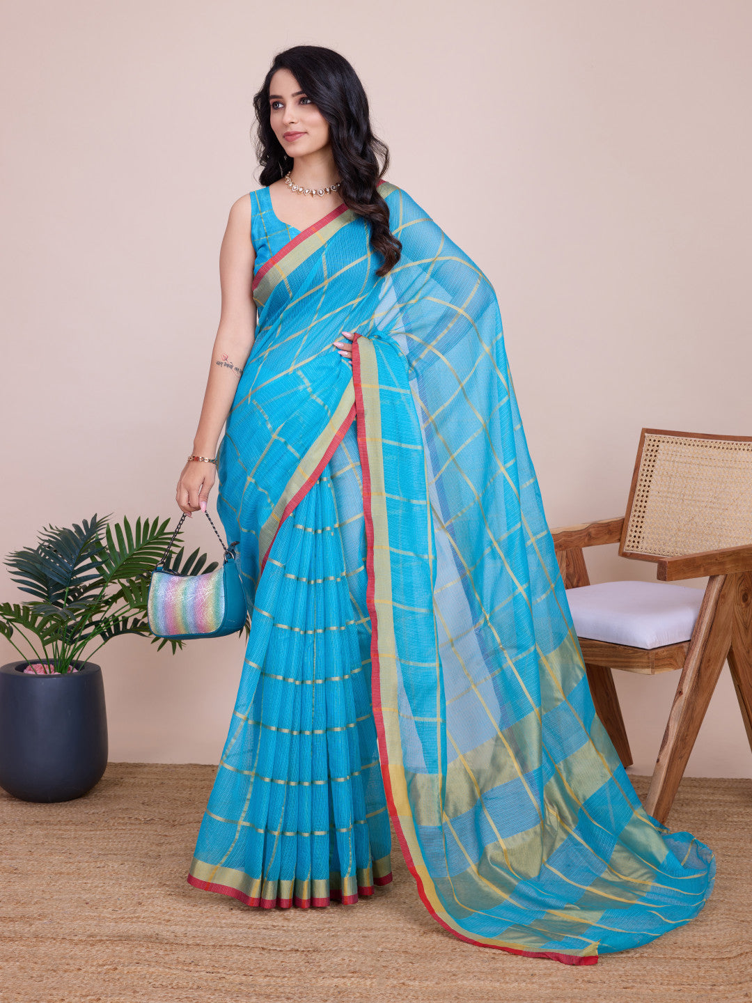 Kota Doriya Saree With Zari Weaving Work
