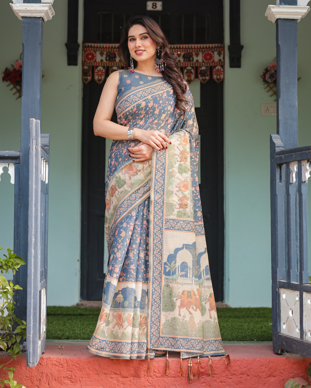 Soft Linen Cotton Saree With Kalamkari Printed Work