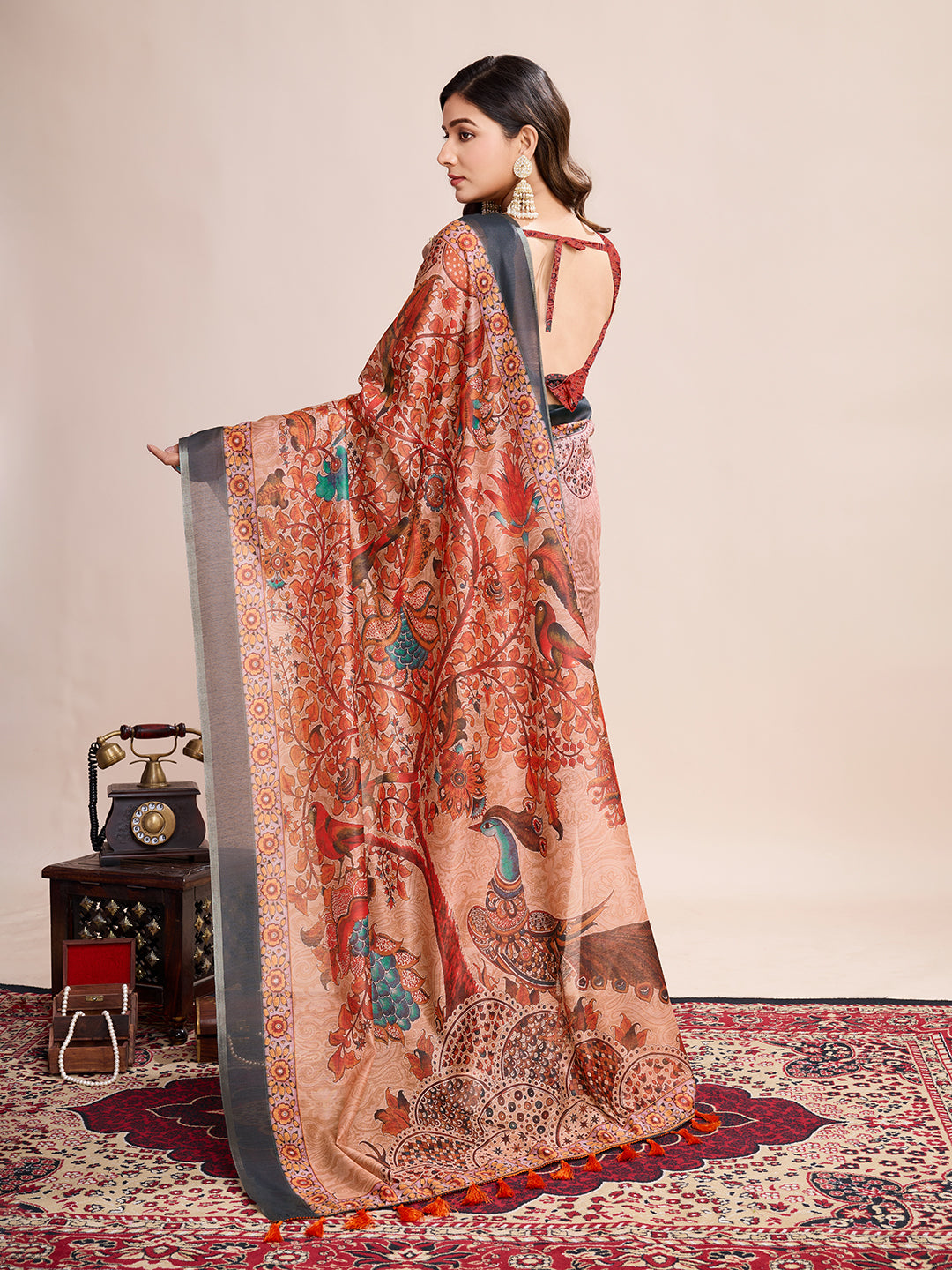 Multi Soft Linen Cotton Saree With Kalamkari Printed Work