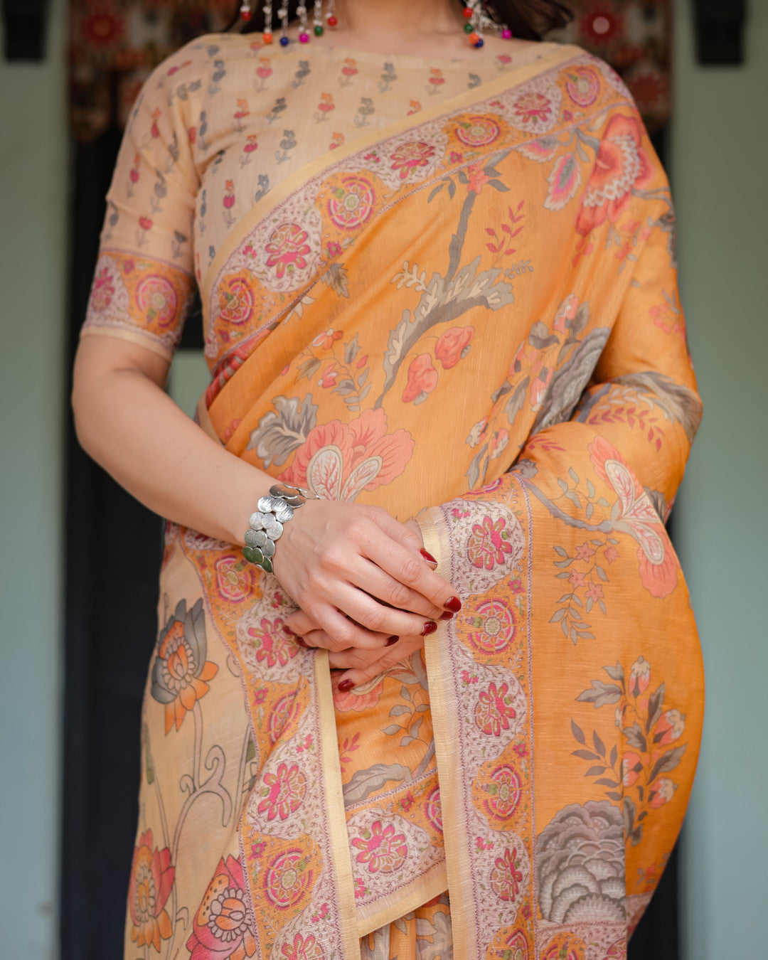 Soft Linen Cotton Saree With Kalamkari Printed Work