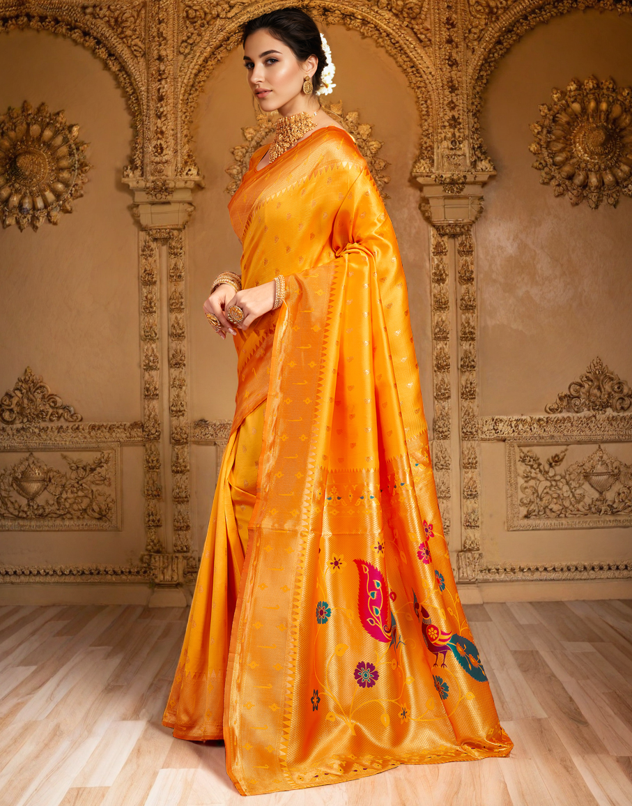 Traditional Paithani Silk Saree With Zari Weaving Work