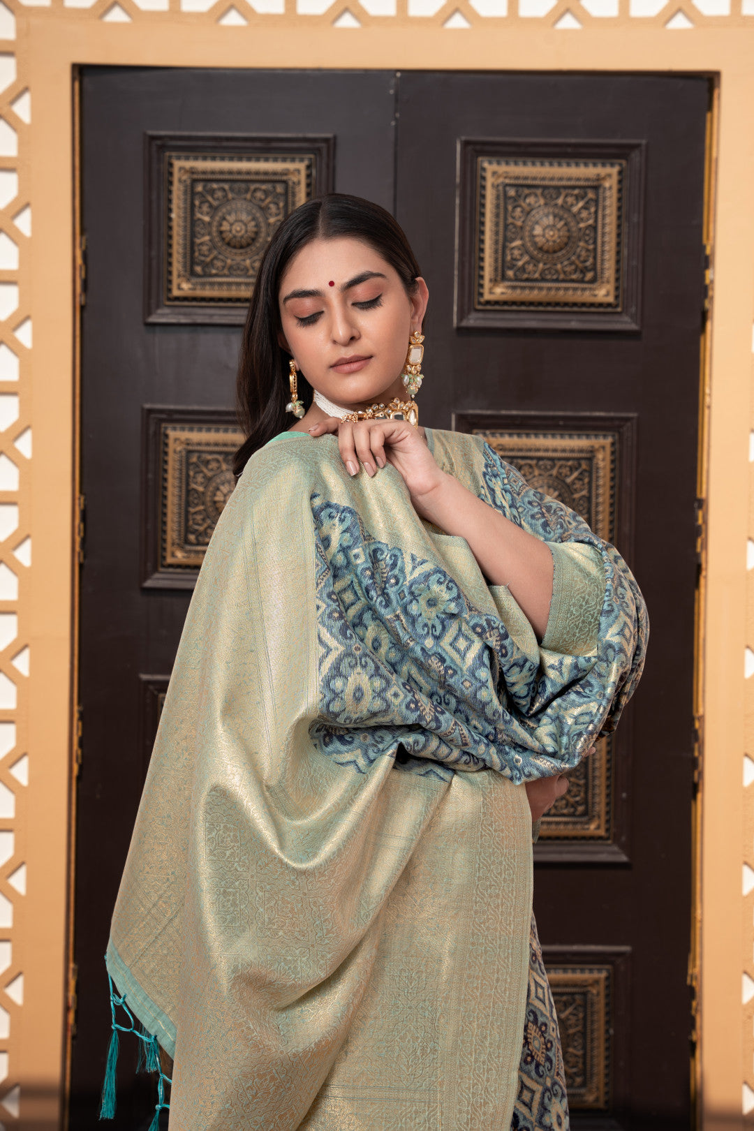 Blue Cotton Ikkat Silk Saree With Zari Woven Work