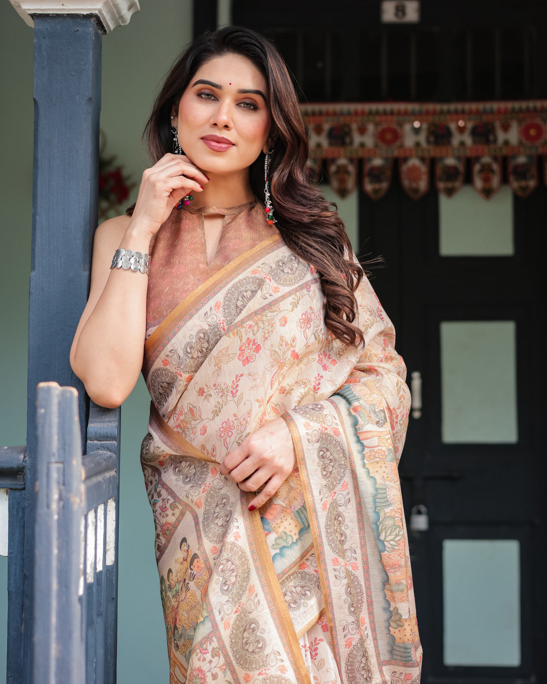 Soft Linen Cotton Saree With Kalamkari Printed Work