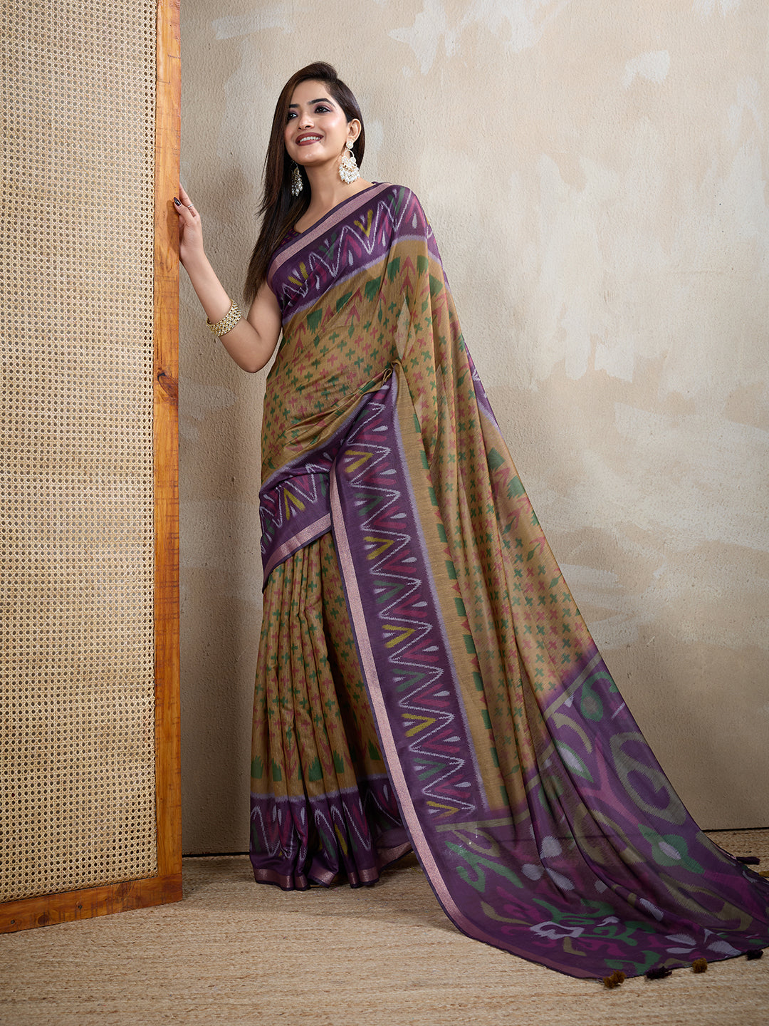 Multi Colour Chanderi Cotton Saree With Digital Printed Work
