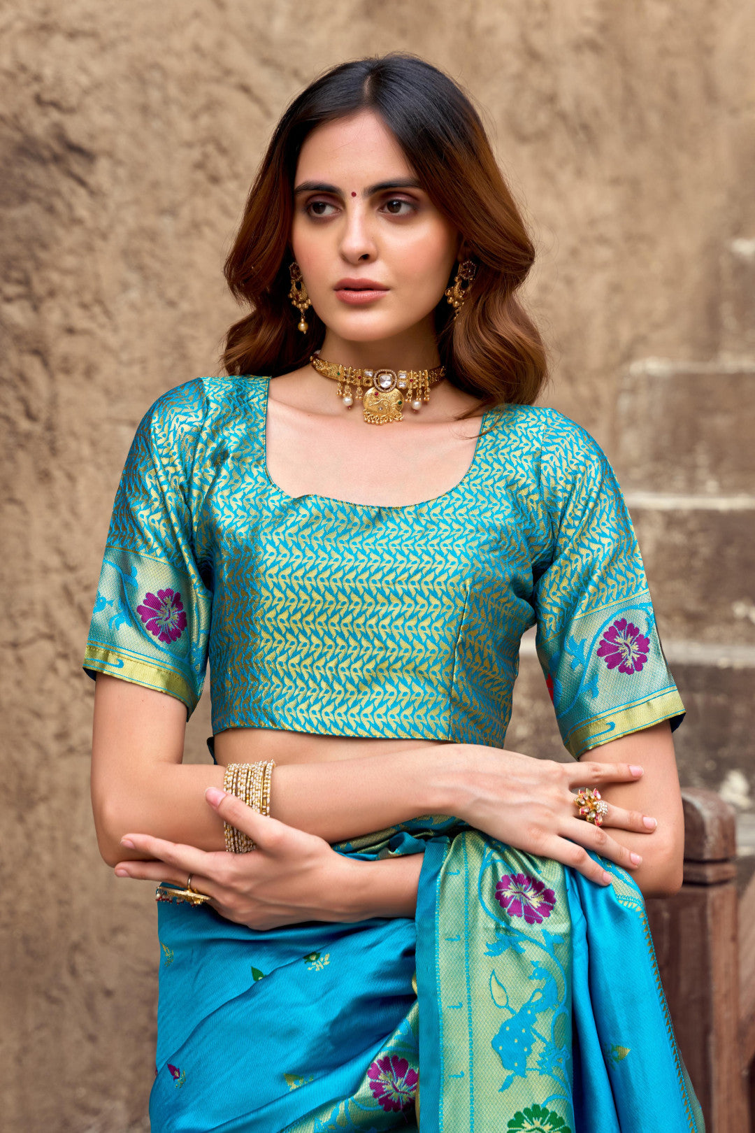 Traditional Blue Paithani Silk Saree With Zari Weaving Work