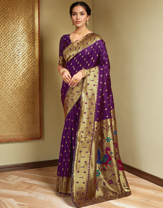 Traditional Paithani Silk Saree With Zari Weaving Work