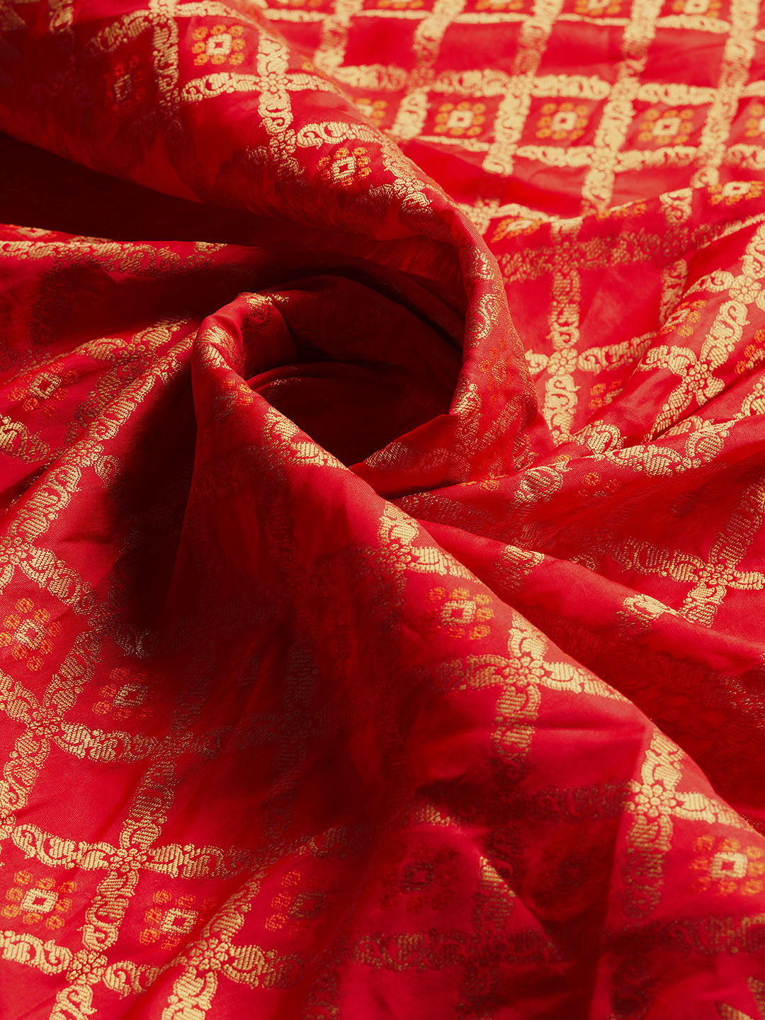 Red Color Patola Silk Saree With Zari Weaving Work