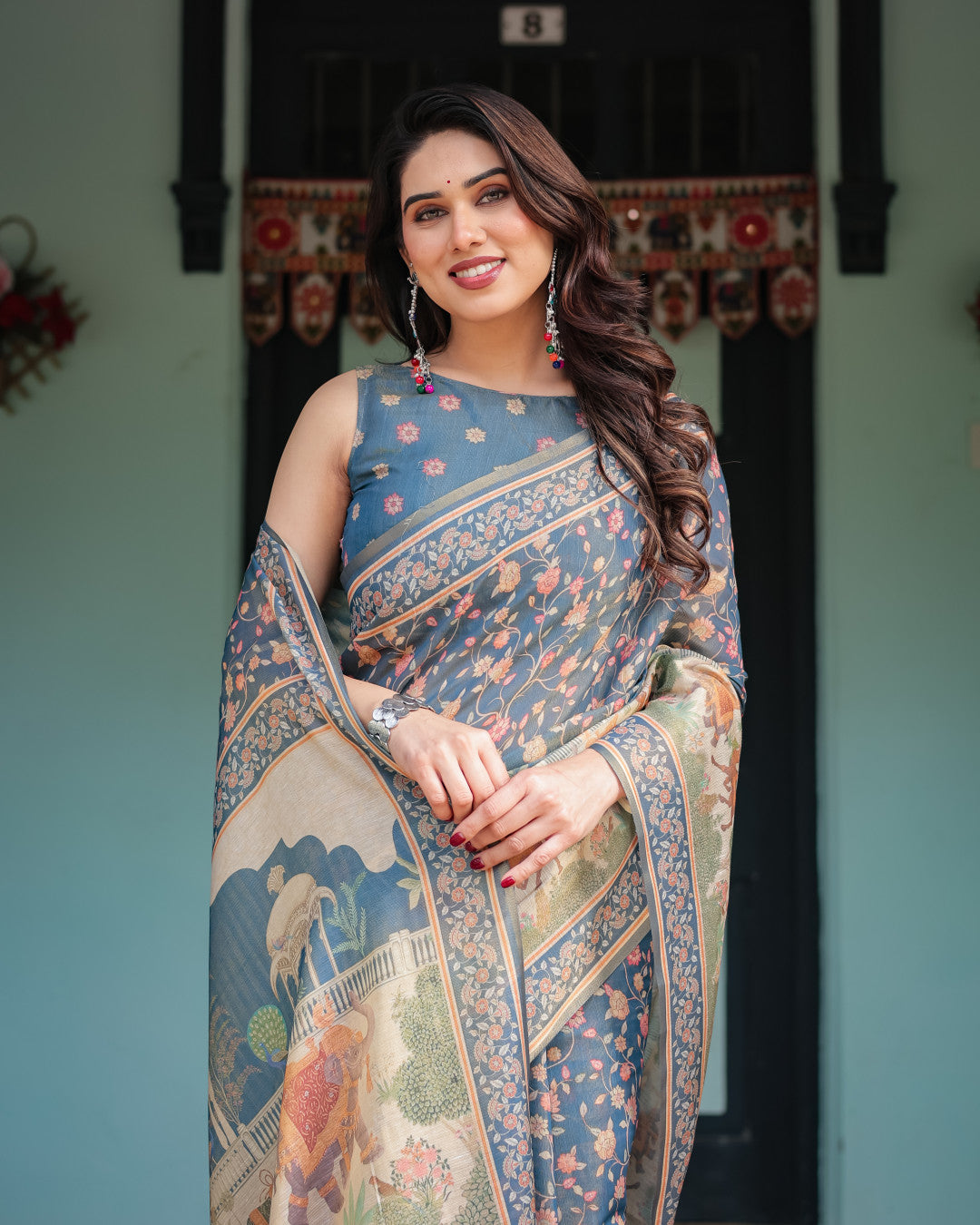Soft Linen Cotton Saree With Kalamkari Printed Work