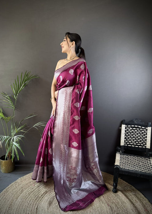 Traditional Banarasi Silk Saree With Zari Weaving Work