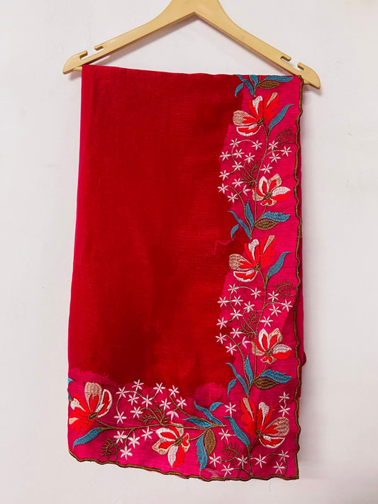 Rani Pink Fancy Fandy Silk Saree With Embroidery Work