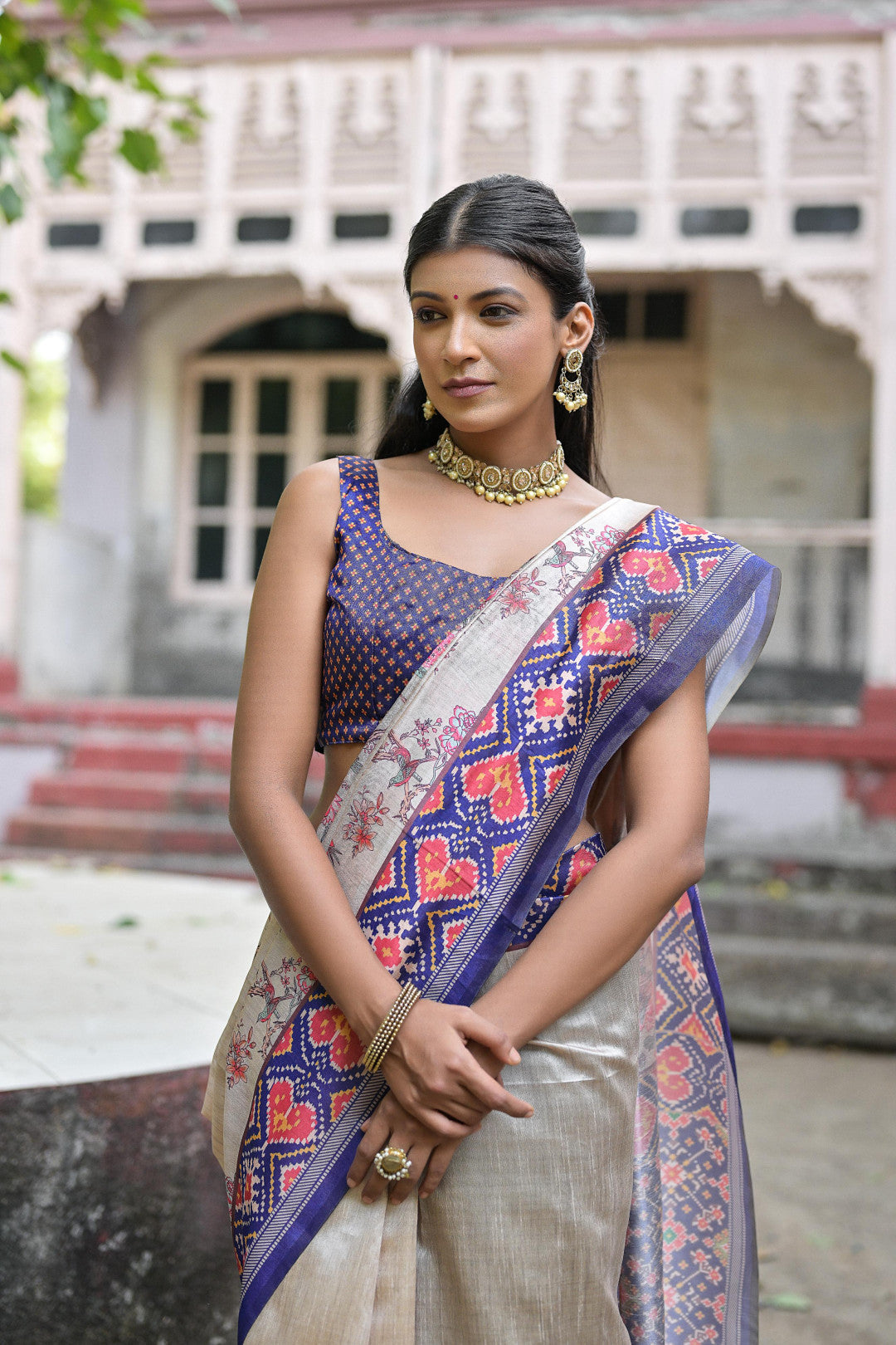 Blue Color Soft Tussar Silk Saree With Patola Printed Work
