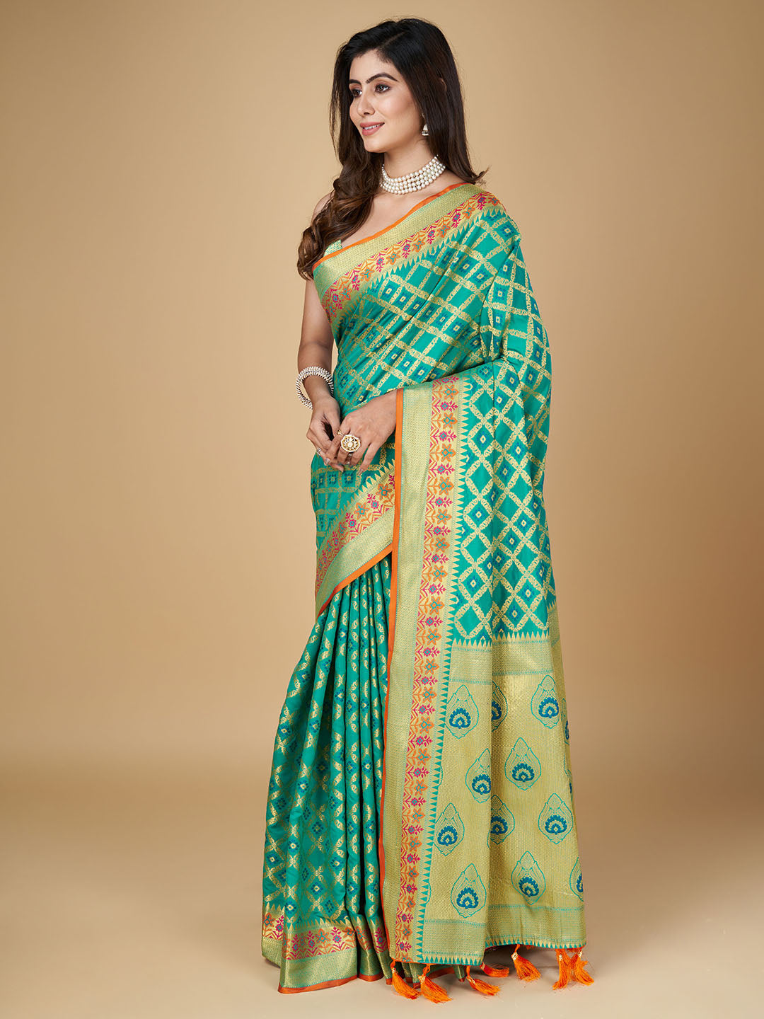 Rama Green Color Patola Silk Saree With Zari Weaving Work